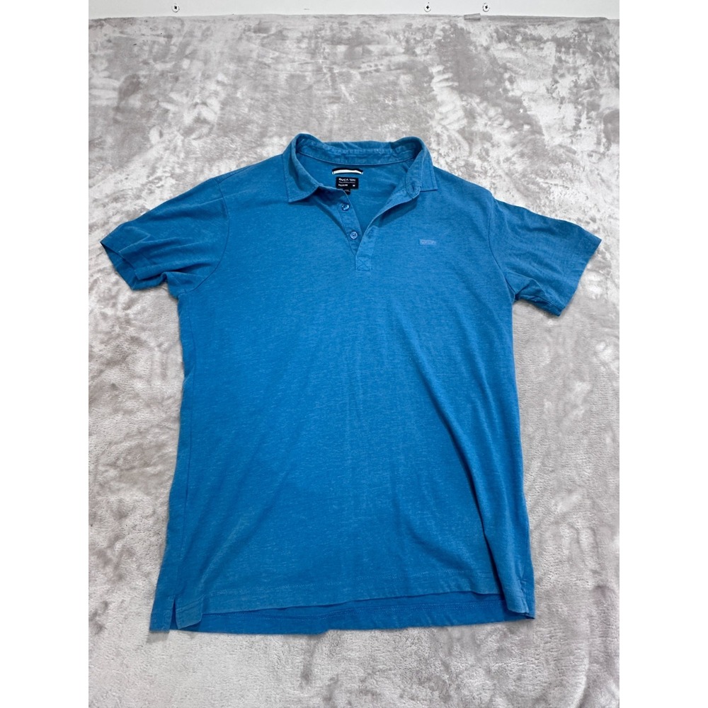 RVCA Polo Shirt Mens Size Medium Blue Short Sleeve Patch Logo Collared Surf
